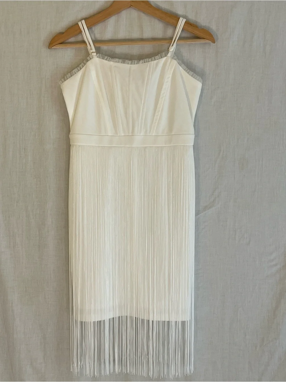 Cache White Fringe Mini Dress with Spaghetti Straps - Picture 1 of 5